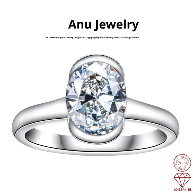 Silver Oval Semi Mount Ring With A 3 Carat Fancy shaped Moissanite For Women - The Aurora Touch