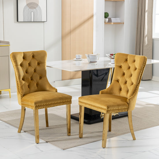 Modern, High-end Tufted Solid Wood Contemporary Velvet Upholstered Dining Chair With Golden Stainless Steel Plating Legs,Nailhead Trim,Set Of 2,Gold, SW1601GL