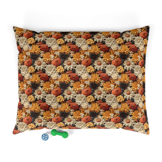 Floral Pet Bed, Fall Flowers Pattern, Cozy Fleece Cat & Dog Comfy Bed