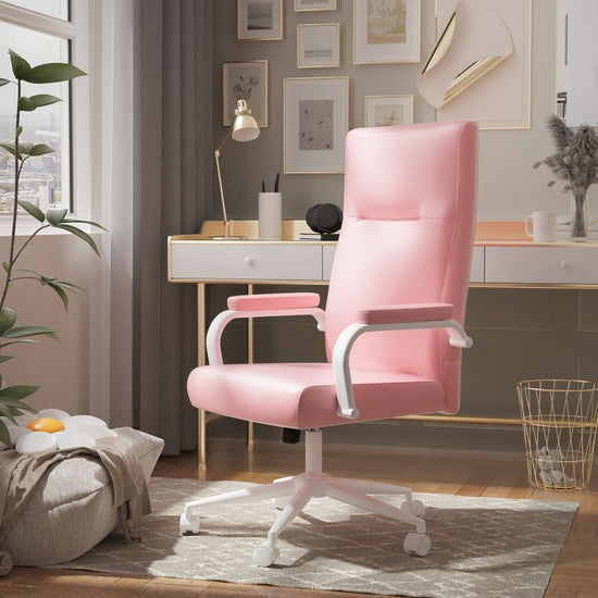 Executive Stylish White Leather Office Chair High Back with Gold Arms and Wheels | Excellent Back Support