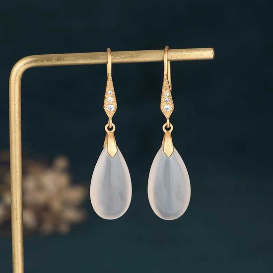 Simple White Jade Water Drop Earrings