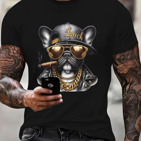 Cool Hip-hop Dog Gold Chain Pattern Print, Men&
