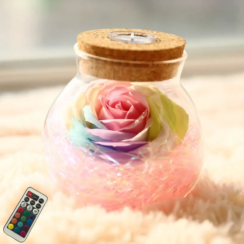 Rose Preserved Soap Flower LED Wishing Bottle - The Aurora Touch