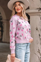 Delicacy Sweet Floral Print Drop Shoulder Cropped Sweater Dear-Lover Dropshipping