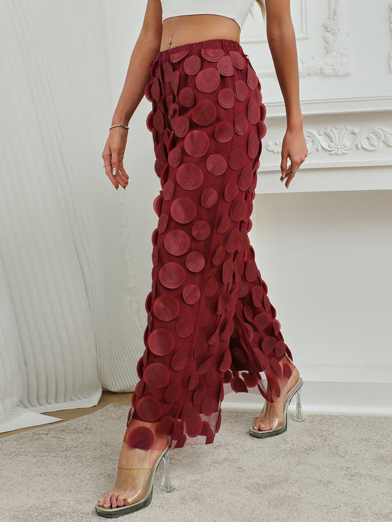 Fashionable Temperament Round Piece Design Tassel Hollowing High Waist Straight Ladies Pants