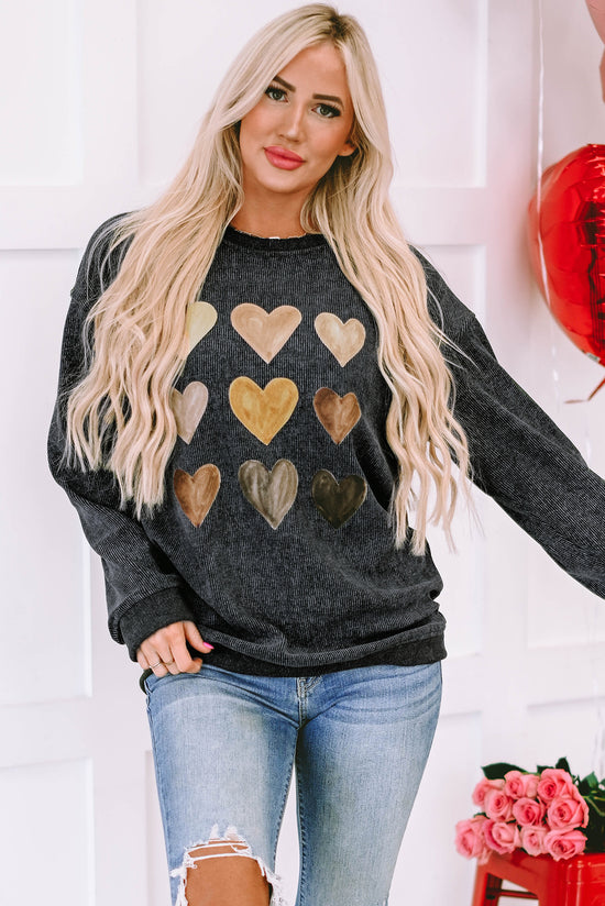 Sudadera con cuello redondo y hombros caídos con forma de corazón