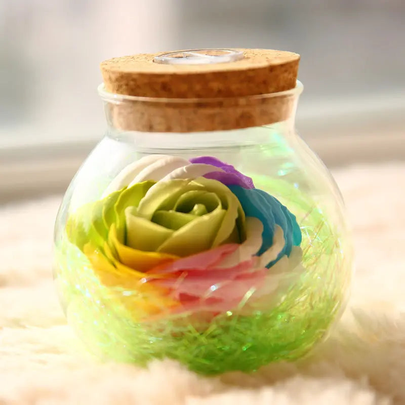 Rose Preserved Soap Flower LED Wishing Bottle - The Aurora Touch