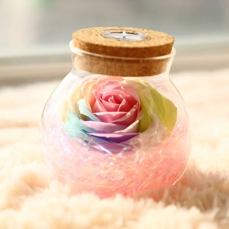 Rose Preserved Soap Flower LED Wishing Bottle - The Aurora Touch