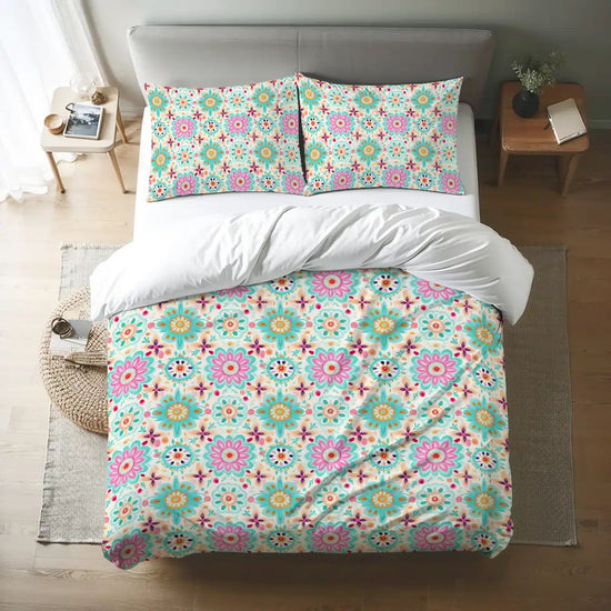 Vibrant Geometric Print Design Queen Duvet Cover Set