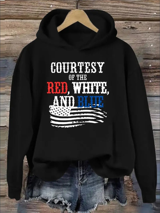 Stylish American Flag Print Hoodie - Soft, Casual, Long Sleeve Sweatshirt- 4th of July Wear