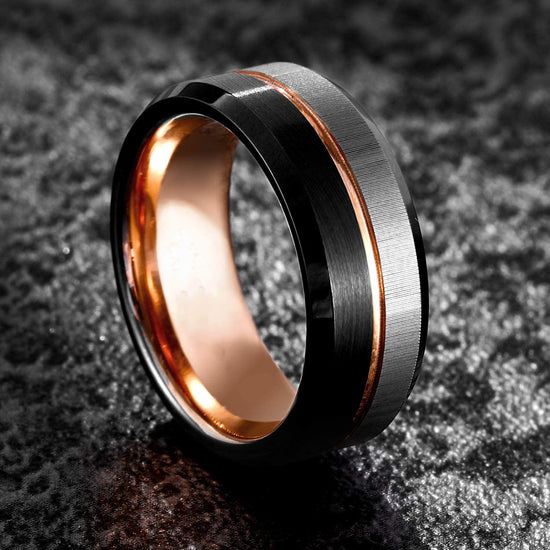 Creative Rose Gold Black Silver Three-color Ring- Male Ring