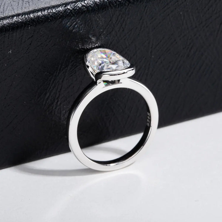Silver Oval Semi Mount Ring With A 3 Carat Fancy shaped Moissanite For Women - The Aurora Touch