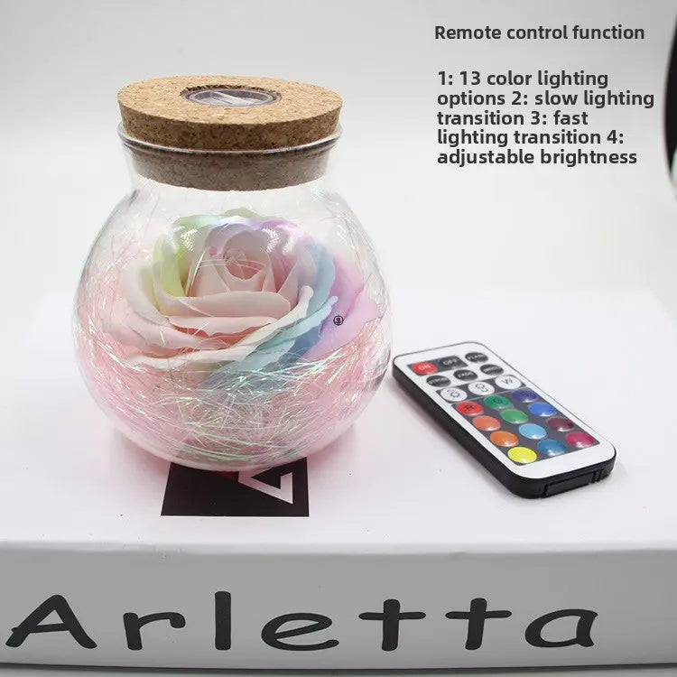 Rose Preserved Soap Flower LED Wishing Bottle - The Aurora Touch