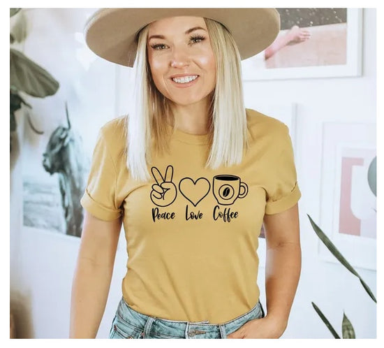 Peace Love Coffee T-shirt, Love Coffee Shirt, Coffee Gift, Birthday Tee, Summer Top, Women&