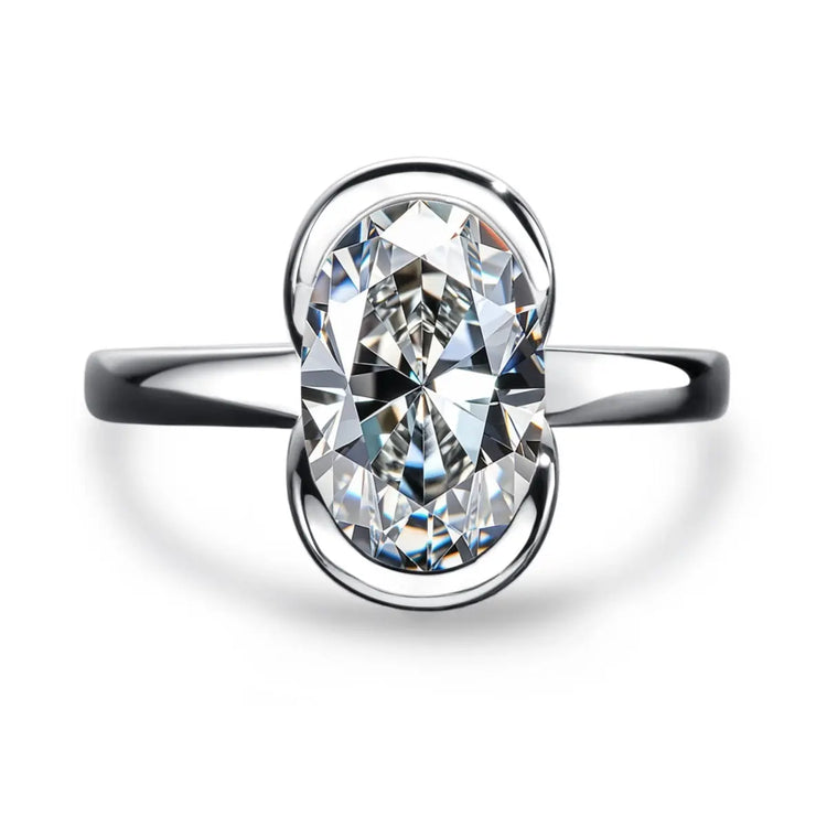 Silver Oval Semi Mount Ring With A 3 Carat Fancy shaped Moissanite For Women - The Aurora Touch