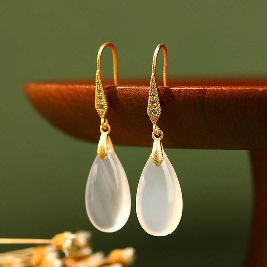 Simple White Jade Water Drop Earrings