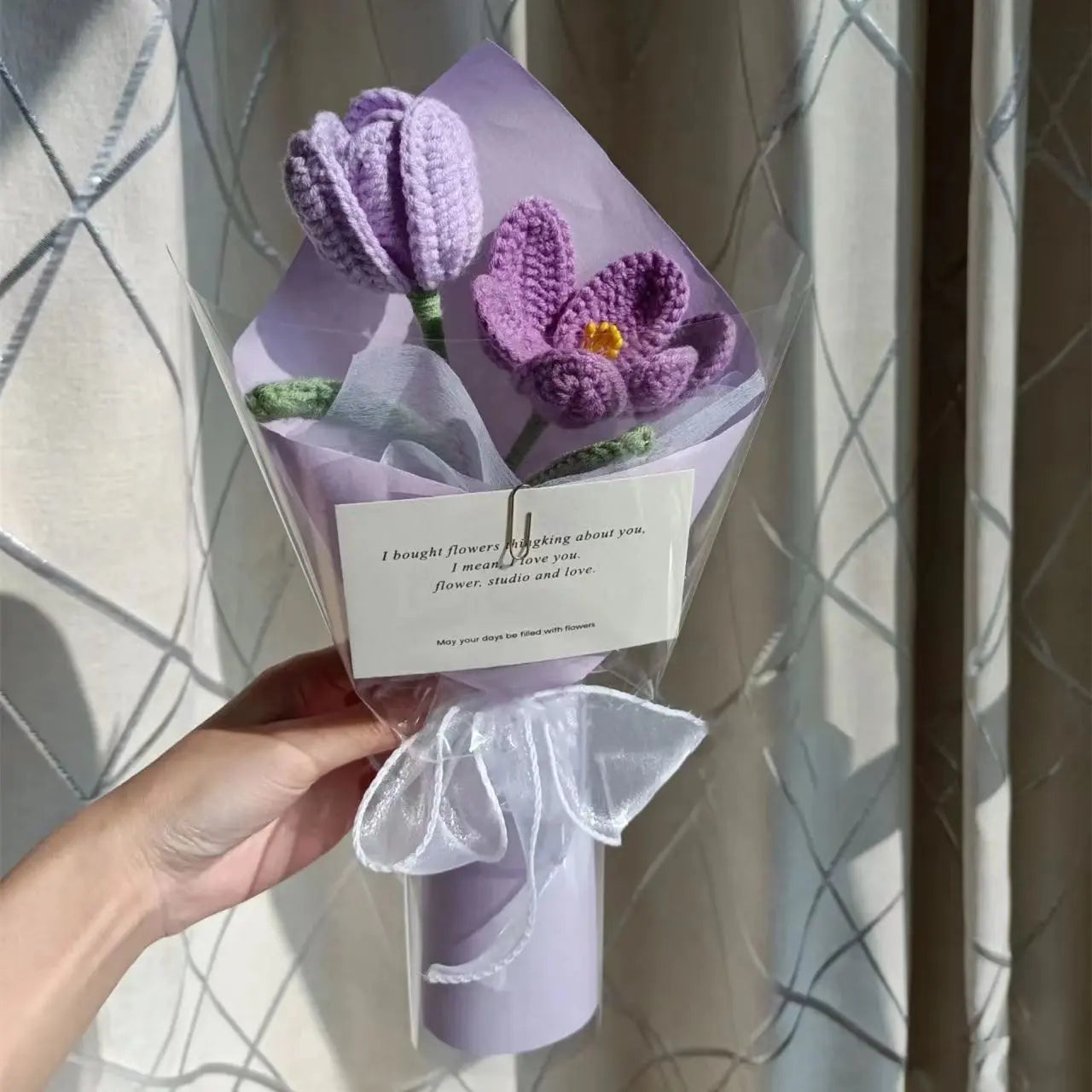 Rose and tulip knitted bouquet - The Aurora Touch