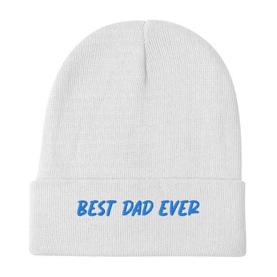 Bast Dad Ever Embroidered Beanie, White Mens Skull Cap, Winter White Father Beanie, Soft White warm hat, great gift for Dad, Warm Winter hat