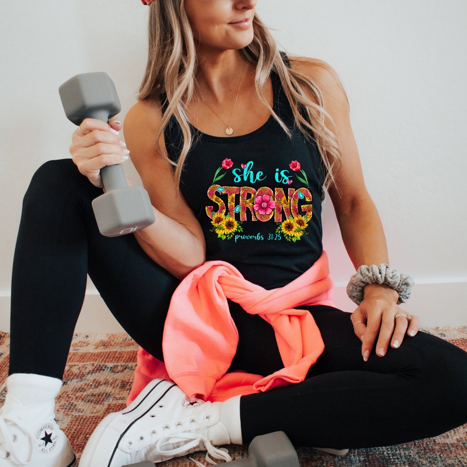 Strong women handmade beach cute Christian faith Proverbs bible verse athletic casual everyday summer look racer back tank top great she gift