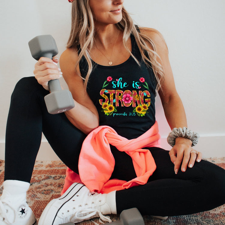 Strong women handmade beach cute Christian faith Proverbs bible verse athletic casual everyday summer look racer back tank top great she gift