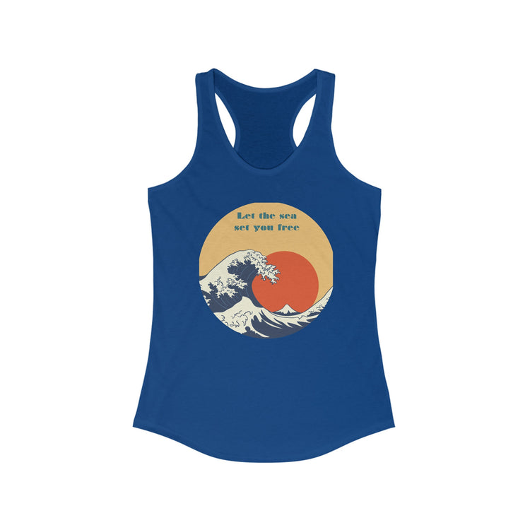 Women Blue Ocean Racerback, Female Summer casual beach everyday relax lounge clothing wear for girl