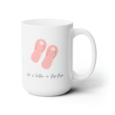 Ceramic Mug 15oz, Summer pink sandals solid print coffee tea everyday casual drinking large white decorative drinking cup