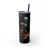 Day of the Dead 20oz Skinny Tumbler with Straw, Colorful Dia de Los Muertos Halloween Artistic Cup, Dead Mans Party Mug, Gift for Halloween