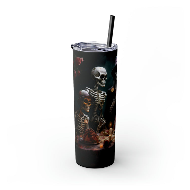Day of the Dead 20oz Skinny Tumbler with Straw, Colorful Dia de Los Muertos Halloween Artistic Cup, Dead Mans Party Mug, Gift for Halloween