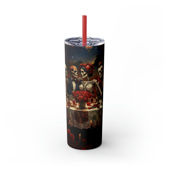 Skinny Tumbler with Straw, 20oz Day of the dead Halloween artistic dead man party dinner portrait scene design hot cold beverage travel cup