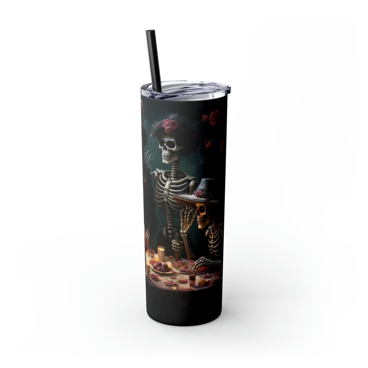 Day of the Dead 20oz Skinny Tumbler with Straw, Colorful Dia de Los Muertos Halloween Artistic Cup, Dead Mans Party Mug, Gift for Halloween