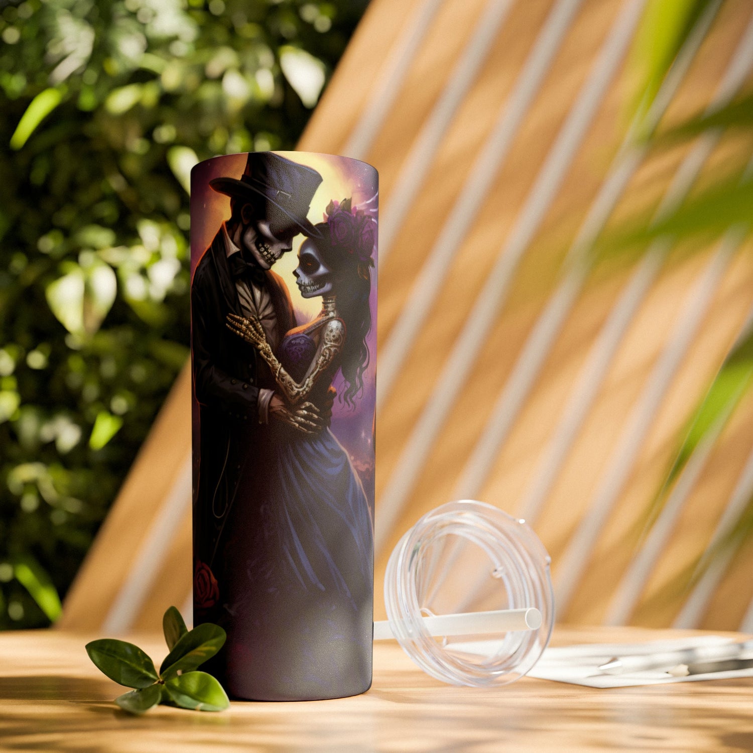 Day of the Dead Skinny Tumbler with Straw 20oz Mexican Halloween traditional art hot cold drinking festive travel car beverage tall cup