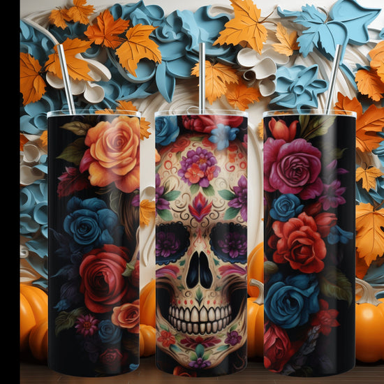 Cadaver Dia de Los Muertos Colorful 20oz Tumbler, Halloween Artistic Straw Cup, Day of the Dead Design Mug, Unique Gift, Festive Drinkware