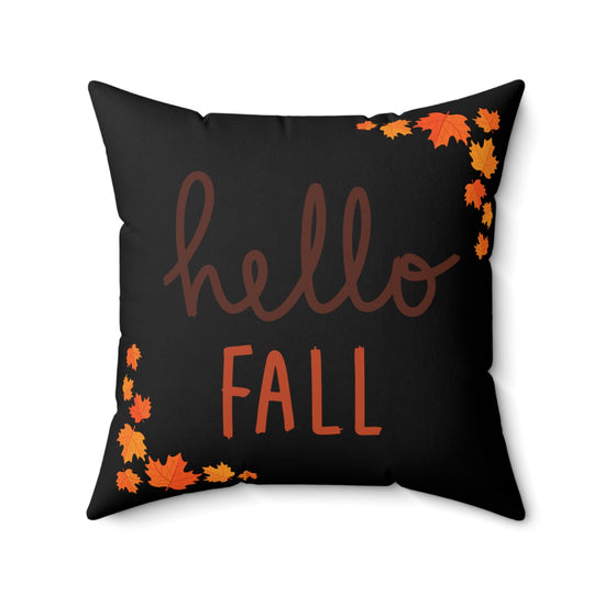 Square Pillow, Hello Fall Thanksgiving Haloween decorative Black Orange throw Holiday Autumn Pillow