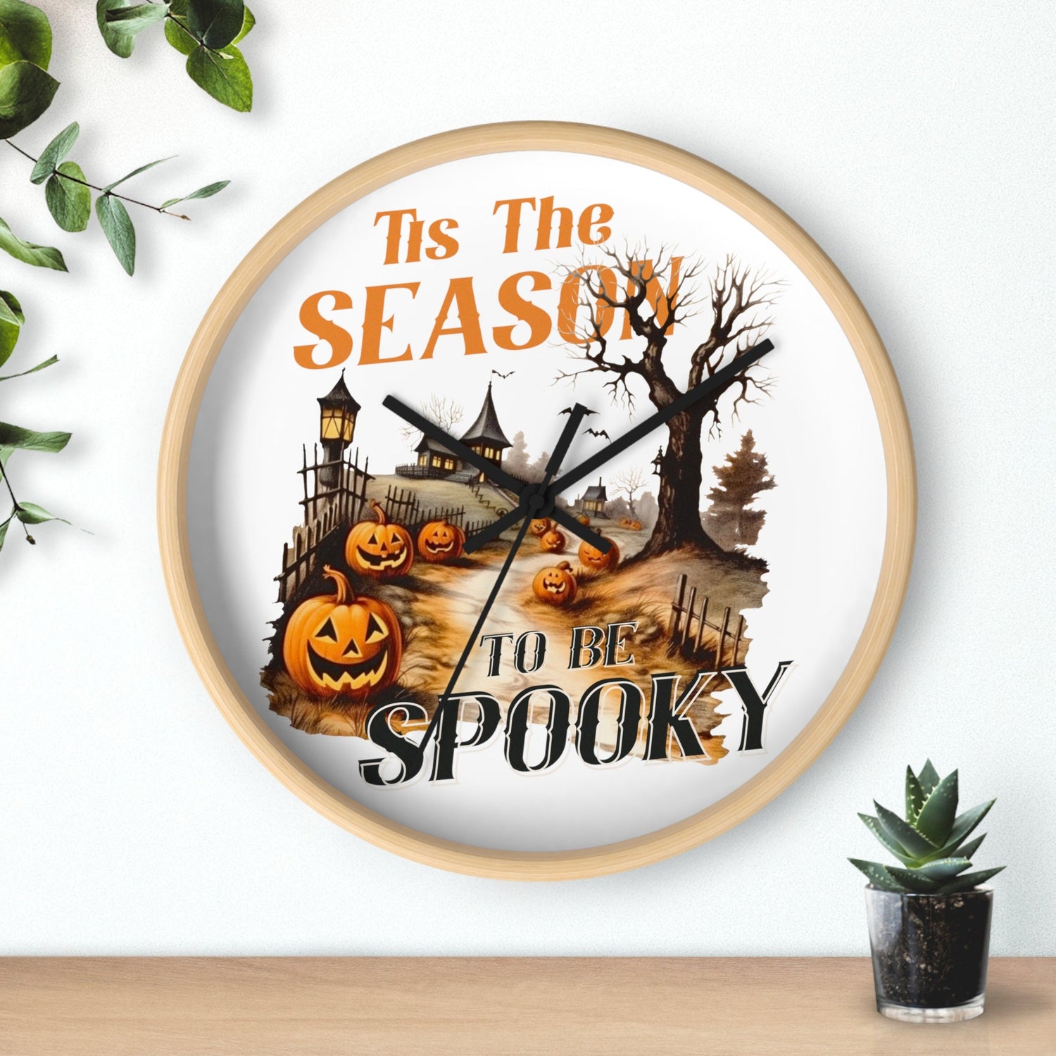 Wall Clock, Spooky Halloween novelty kitchen hallway home office fall autumn season decorative clock