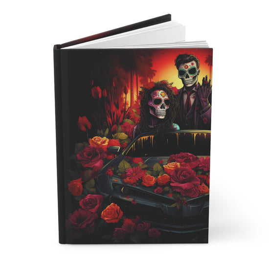 Hardcover Day of the Dead Notebook | Dia de los Muertos Journal | Gothic Halloween Sketchbook | Colorful Skeleton Art with Red Roses