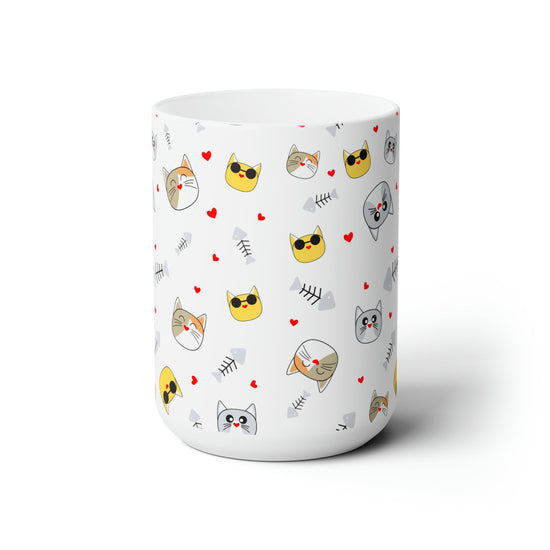 Ceramic Mug 15oz, Kitty Mug, Patter Mug, Coffee Mug, Novelty Mug, Animal Print Mug, White mug, Colorful Mug