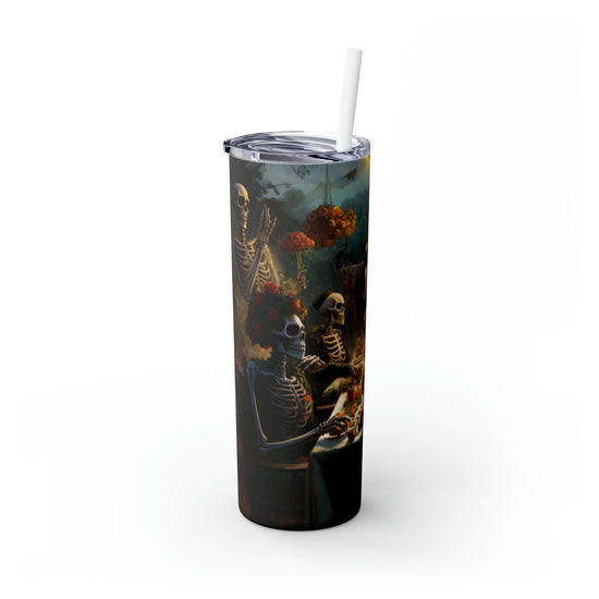 Dia de Los Muertos Skinny Tumbler, Day of the Dead Halloween Artistic Colorful Dead Mans Party Cup with Straw, 20oz