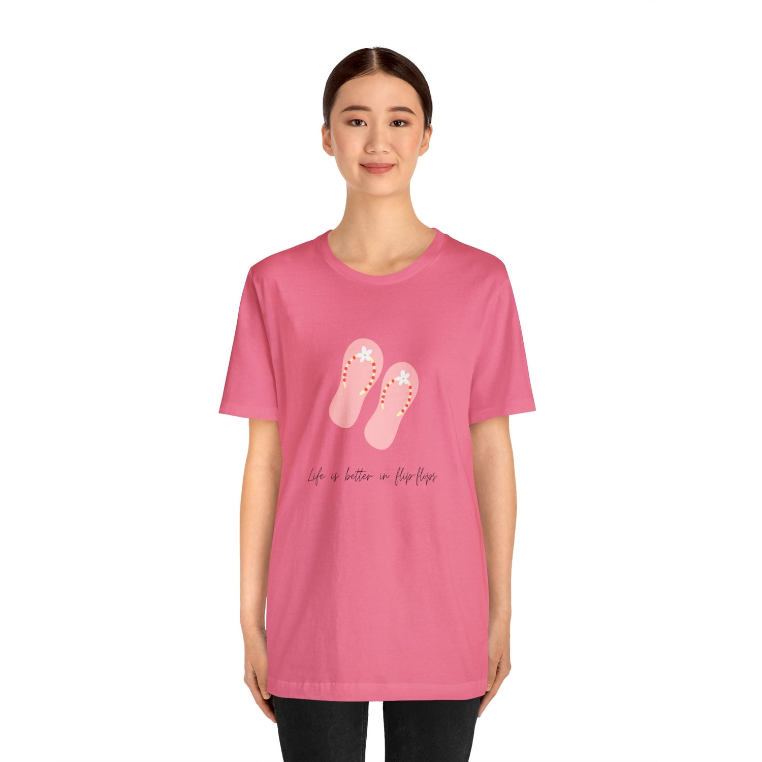 Pink Unisex Flip Flop Tshirt, Fun Summer Tshirt, Pink Novelty Tshirt, yellow summer novelty Tshirt, Pink Flip Flops Tshirt