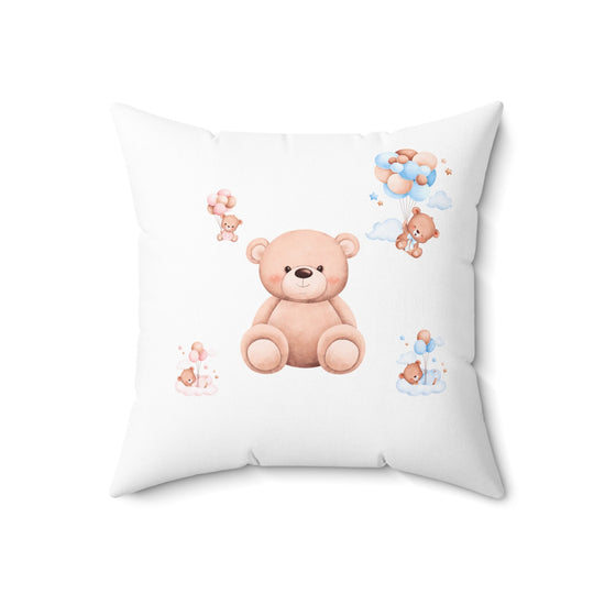 Faux Suede Square Pillow, Teddy Bear soft infant baby toddler cute child bed crib accent throw pillow