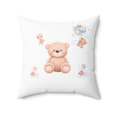 Faux Suede Square Pillow, Teddy Bear soft infant baby toddler cute child bed crib accent throw pillow