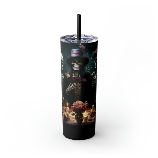 Day of the Dead 20oz Skinny Tumbler with Straw, Colorful Dia de Los Muertos Halloween Artistic Cup, Dead Mans Party Mug, Gift for Halloween