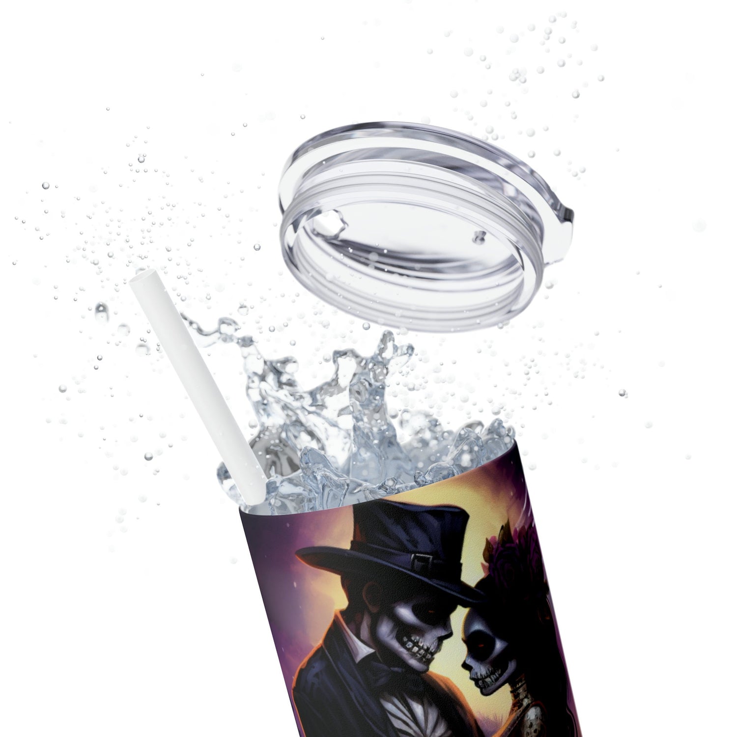 Day of the Dead Skinny Tumbler with Straw 20oz Mexican Halloween traditional art hot cold drinking festive travel car beverage tall cup