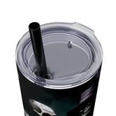 Day of the Dead 20oz Skinny Tumbler with Straw, Colorful Dia de Los Muertos Halloween Artistic Cup, Dead Mans Party Mug, Gift for Halloween