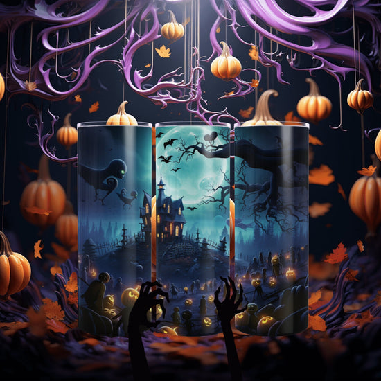 Mystic Halloween Skinny Tumbler with Straw 20oz spooky holiday pixar style all purpose travel hiking car festive large family drinking cup