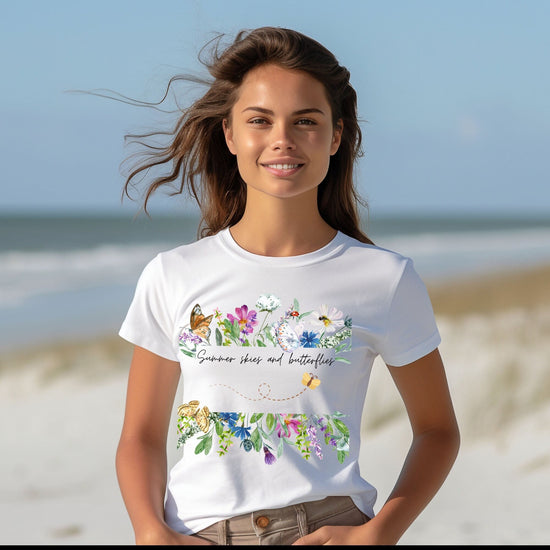 Butterfly tshirt, Positive vibes, colorful tee, lounge wear, relax wear, everyday shirt, Birthdaygift, Flowers and Butterflies