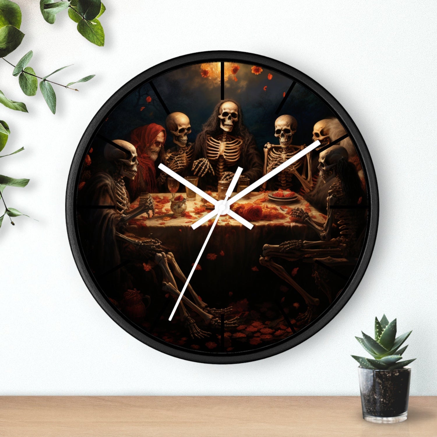 Wall Clock, Halloween Day of the dead last supper Fall portrait art kitchen hallway office family gift clock