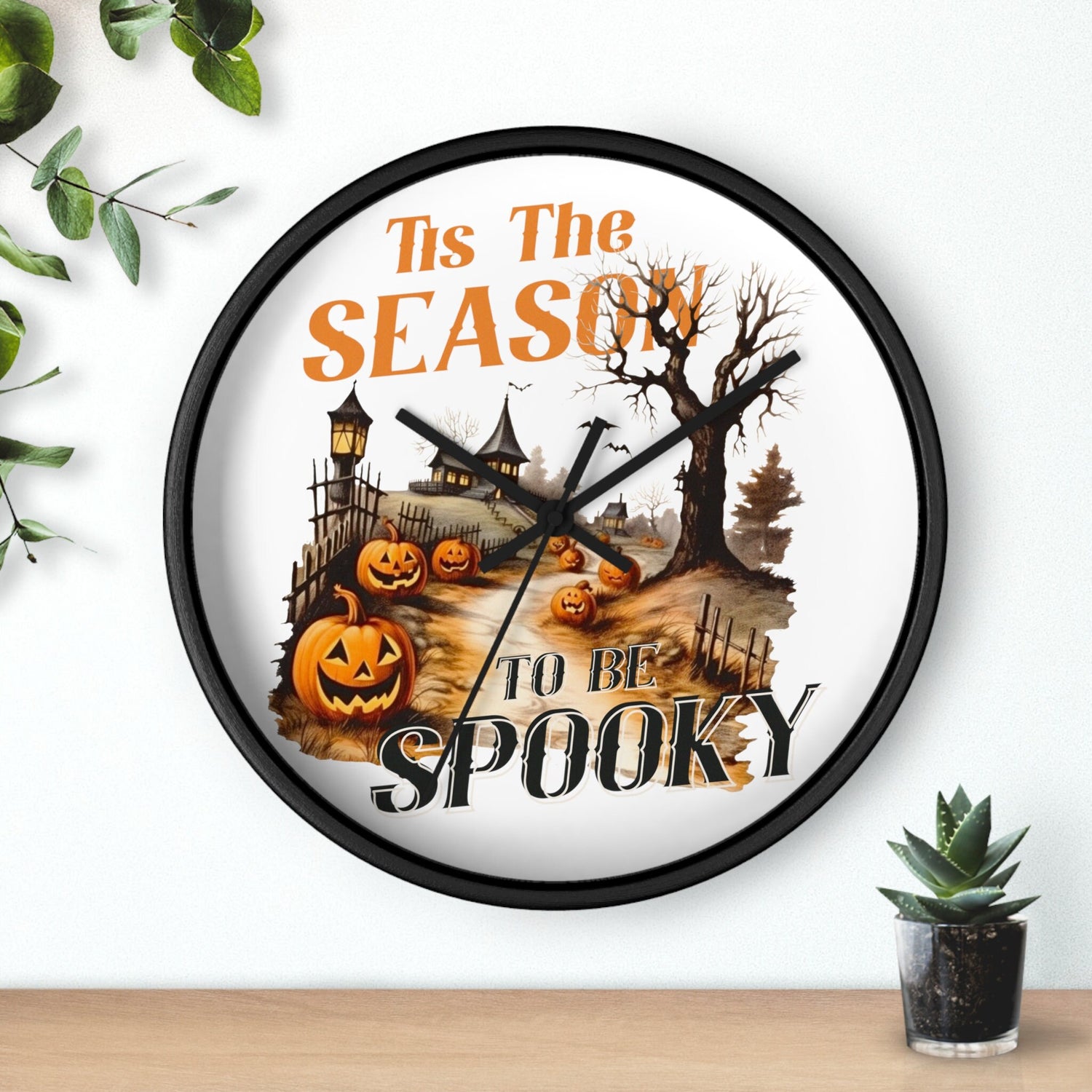 Wall Clock, Spooky Halloween novelty kitchen hallway home office fall autumn season decorative clock