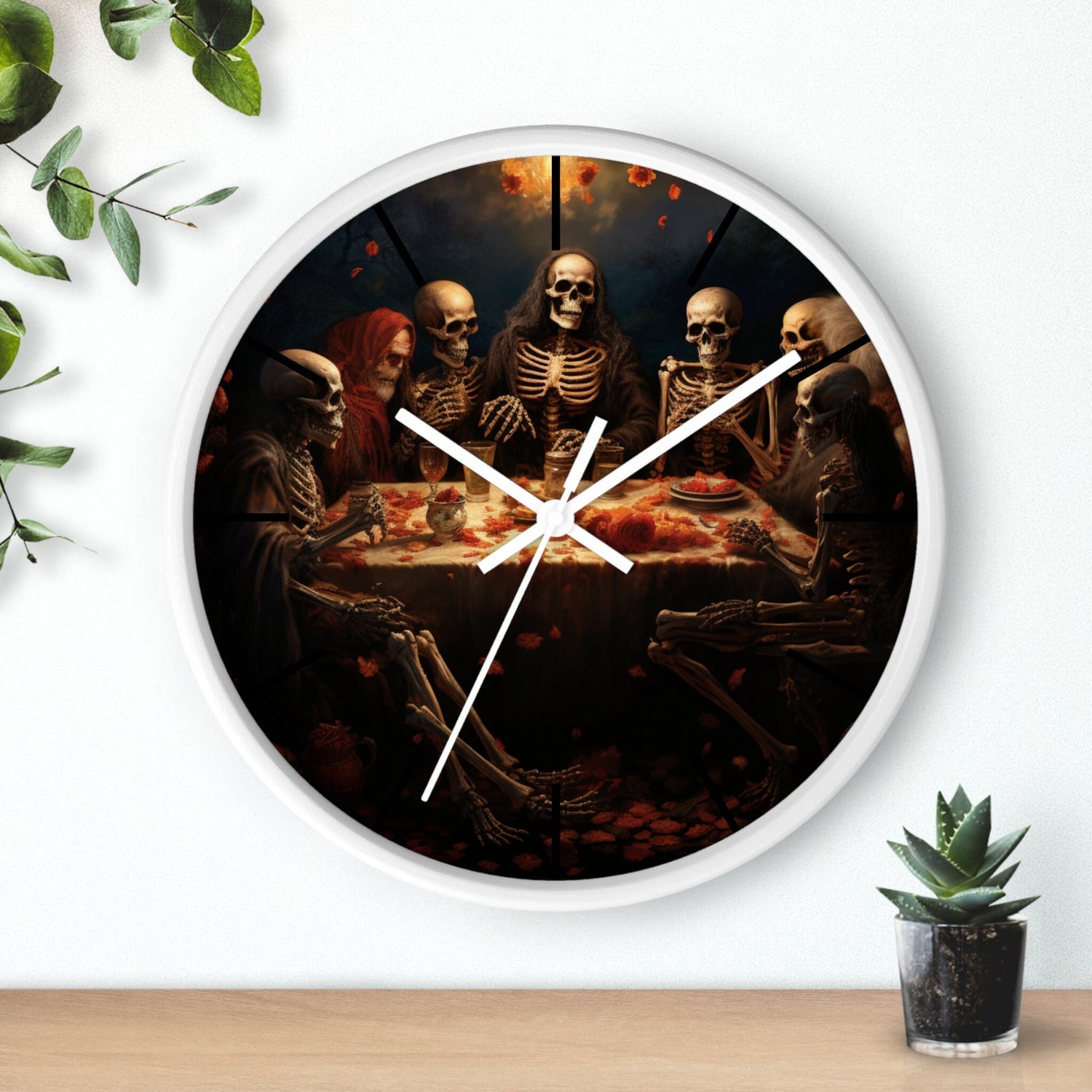 Wall Clock, Halloween Day of the dead last supper Fall portrait art kitchen hallway office family gift clock
