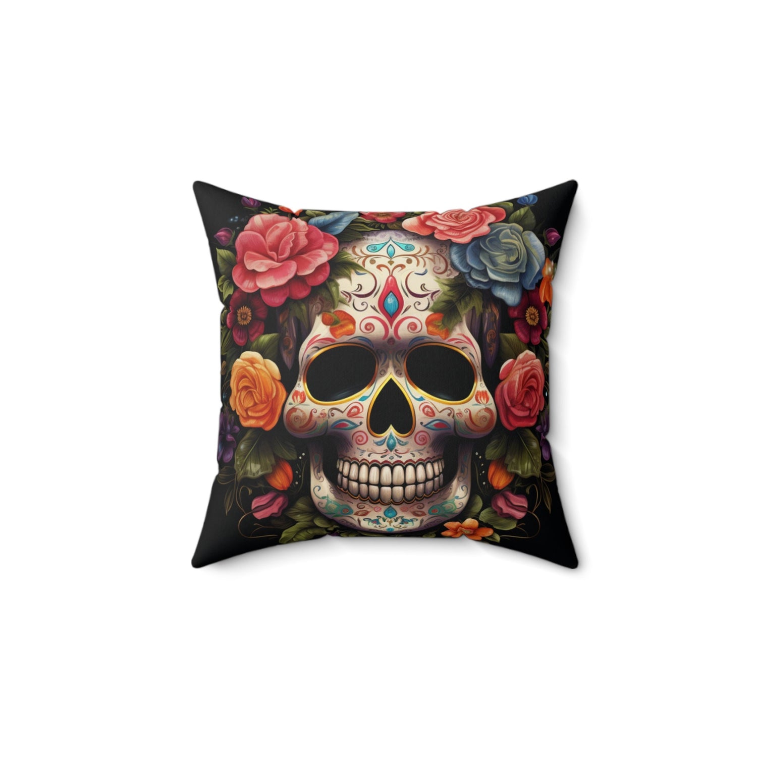 Square Pillow, Day of the dead Dia de Los Muertos colorful floral Halloween throw bedroom couch pillow house warming gift