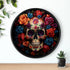 Wall Clock, Day of the Dead Halloween festive vibrant colorful floral sugar skull gothic art portrait design for living room kitchen office The Aurora Touch